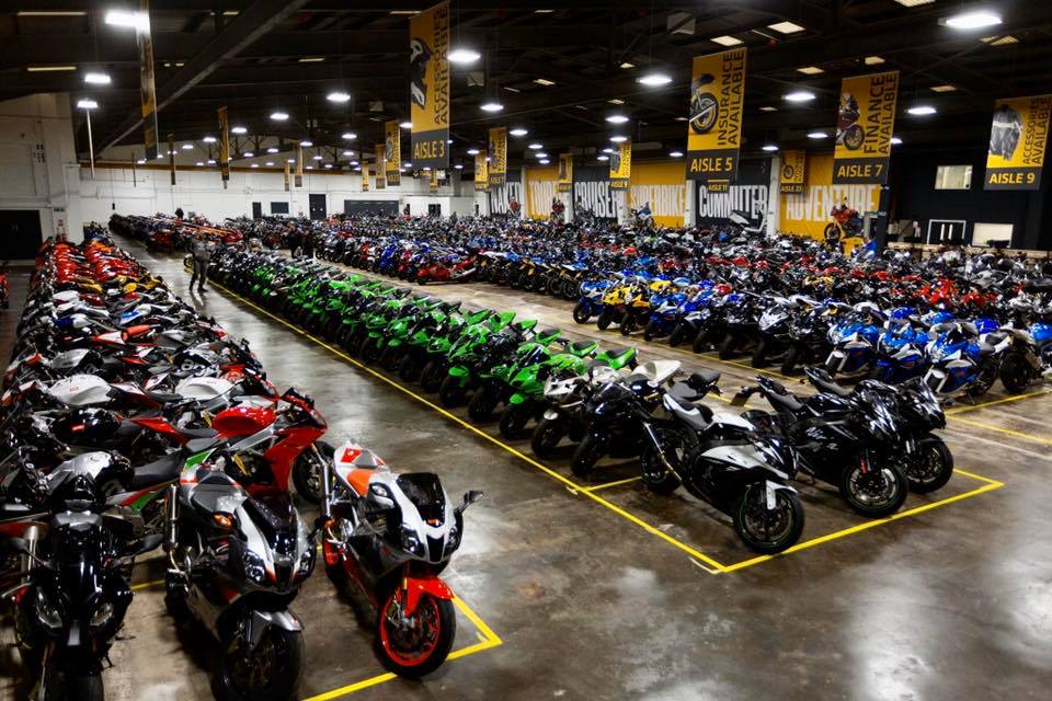 Warehouse full of motorcycles